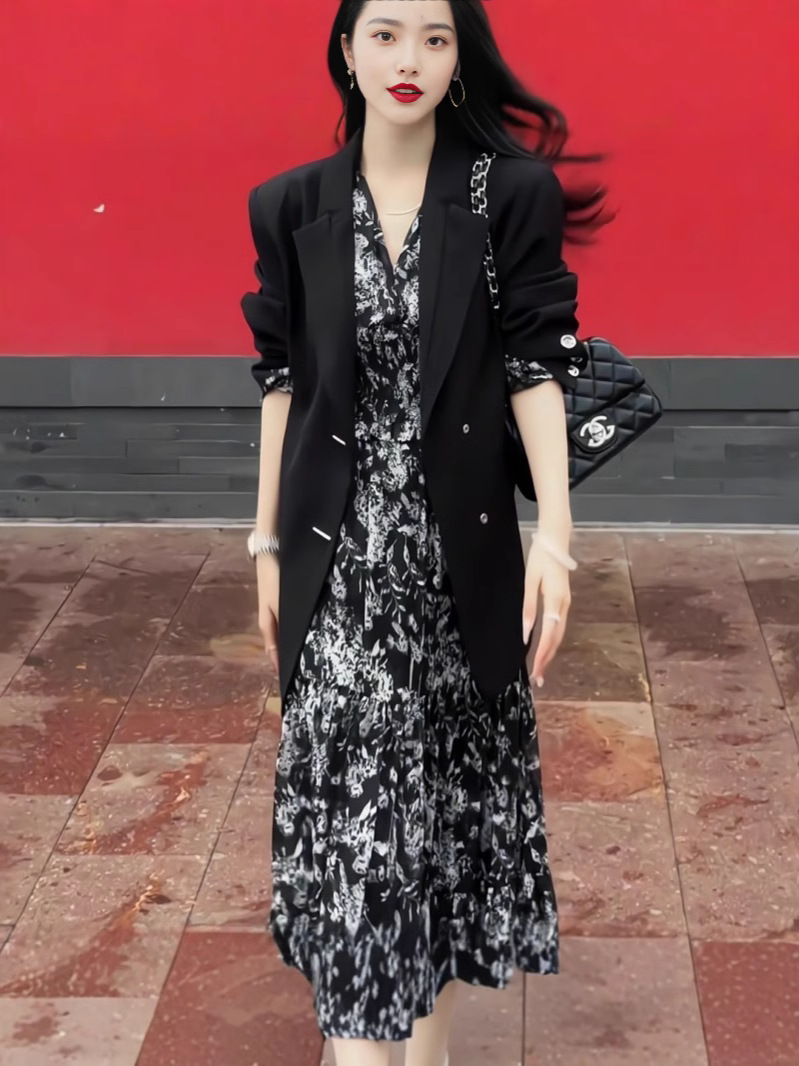 2771 spring plus size women's high-end retro gentle style temperament thin waist dress chubby girl floral skirt