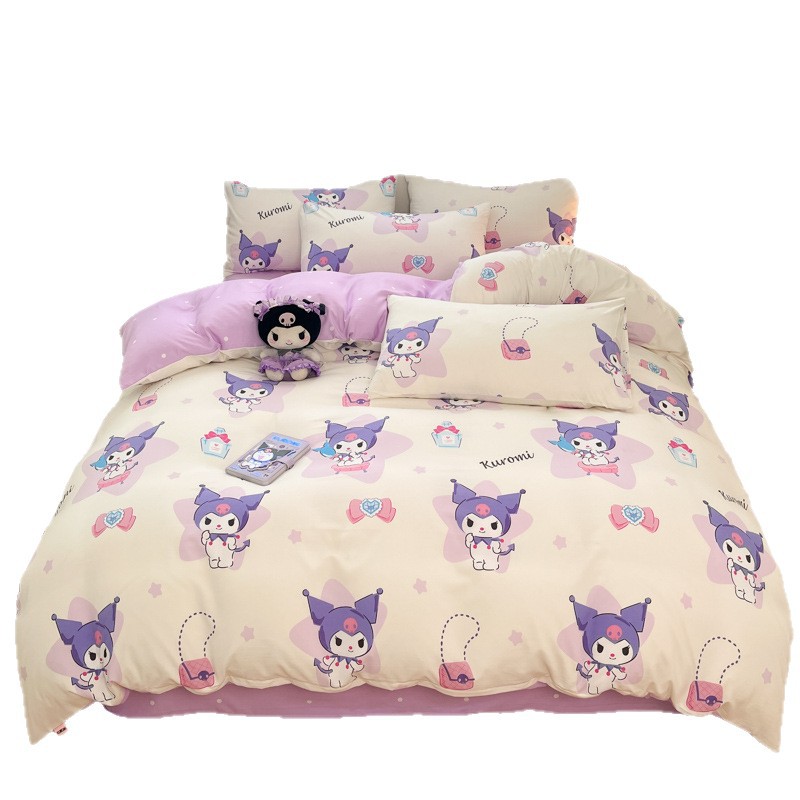 [Sanrio genuine goods] Class A cloud cotton cartoon bed four-piece quilt cover student dormitory three-piece wholesale