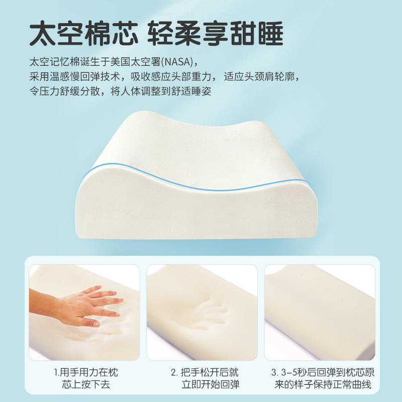 Slow rebound pillow cervical spine protection to help sleep cute cartoon memory cotton pillow core with pillowcase non-pressure pillow comfortable home