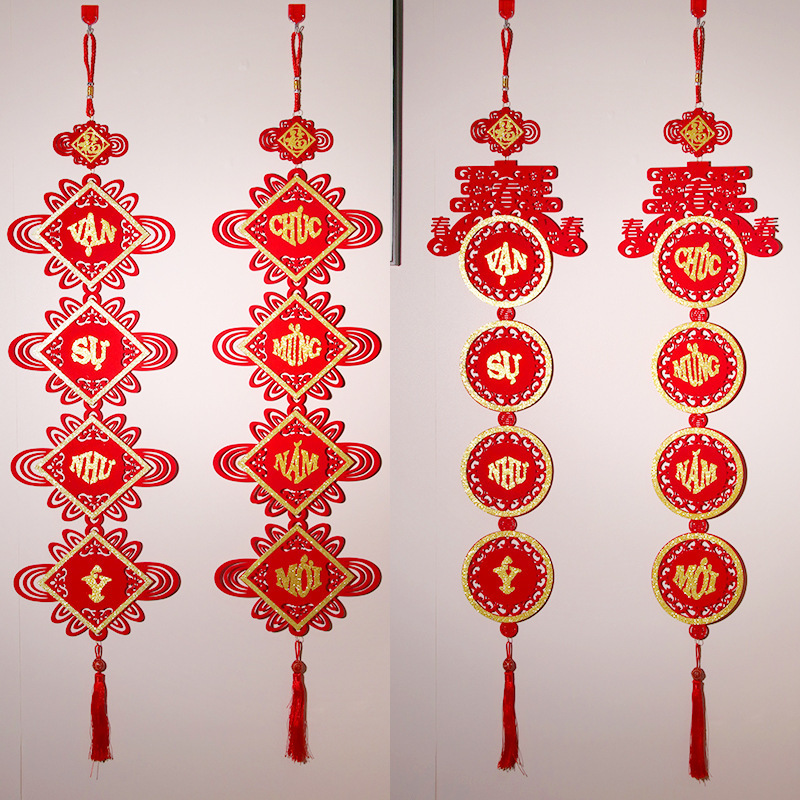 2026 Non-Woven Fabric Vietnamese Text Spring Festival New Year Hanging Decorations in Stock Hot-Selling Wholesale Foreign Trade Non-Woven Fabric