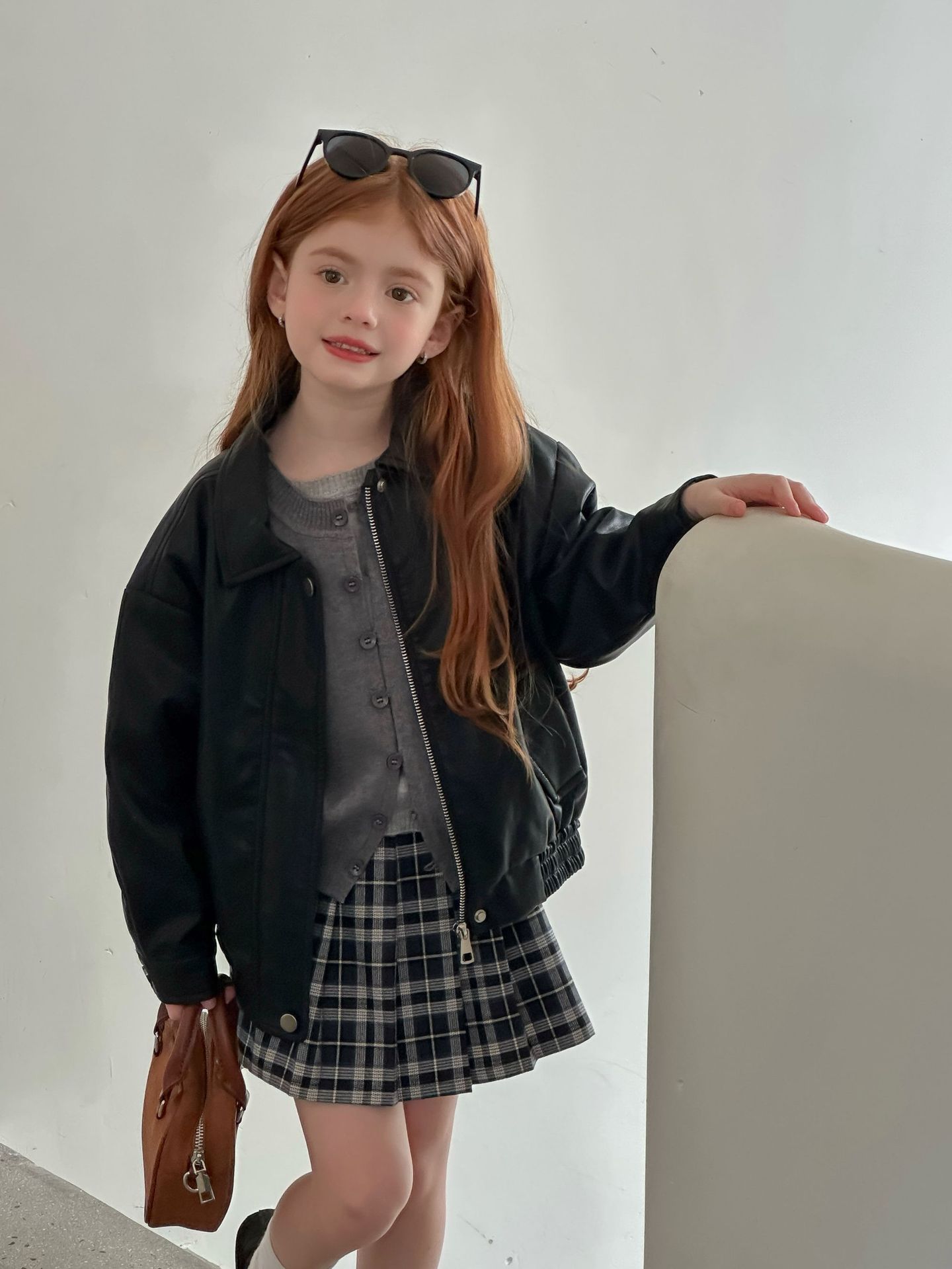 Girls' Outwears Autumn Style 2025 New Style Kidsren's Autumn Leather Clothes Fashionable Kidsren's Casual Leather Jacket Tops