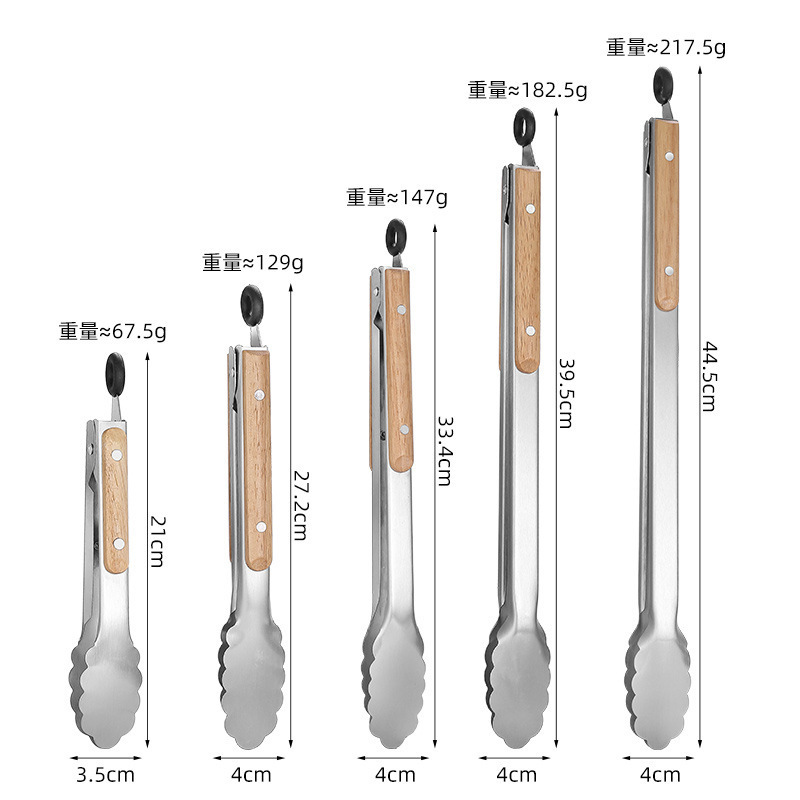 Stainless Steel Food Clips Korean High Temperature Resistant Food Clips Wooden Handle Anti-Scalding Steak Clips Bbq Barbecue Bread Clips