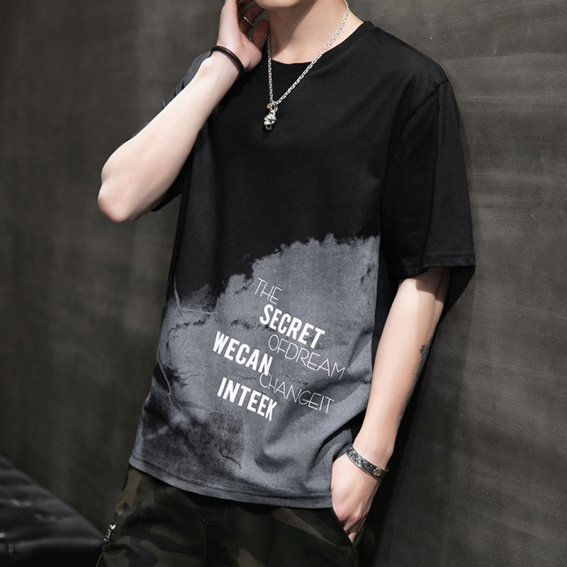 Мужская футболка с коротким рукавом летняя модная свободная стильная молодежная рубашка с половинным рукавом