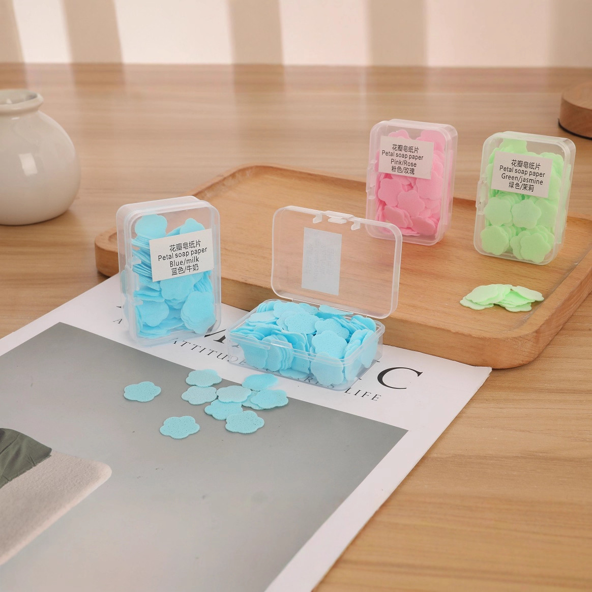 Portable Hand Soap Paper for Students and Kidsren, Disposable Travel Mini Petal Soap Hand Soap Tablets