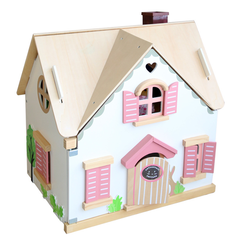 Children's wooden simulation play house double-decker girl doll house mini small furniture kindergarten scene DIY toys
