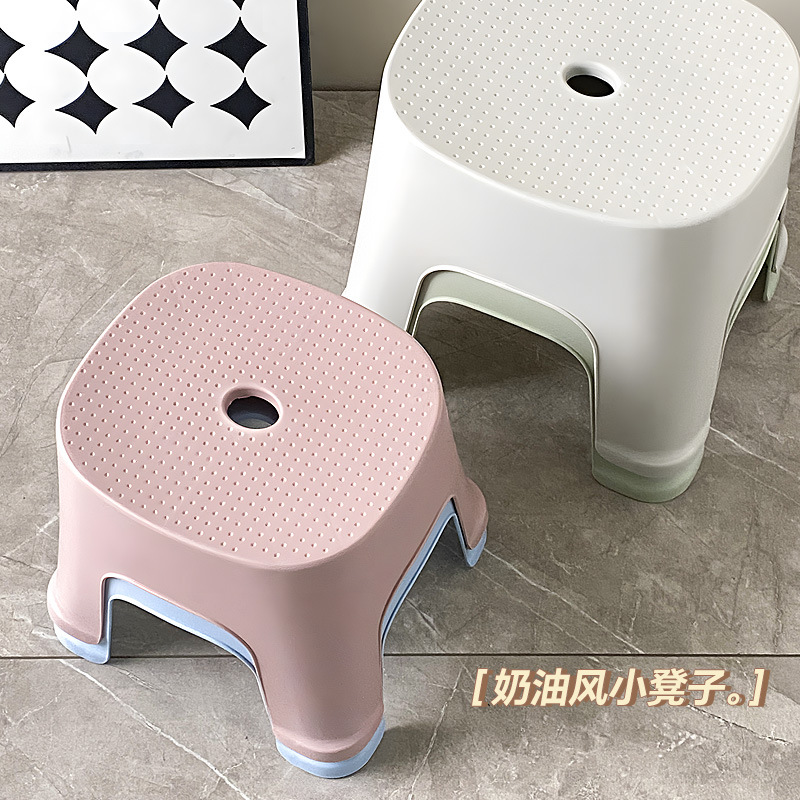 Plastic Small Stool Thickened Household Small Bench Living Room Square Stool Cream Style Coffee Table Stool Bathroom Non-slip Children's Low Stool