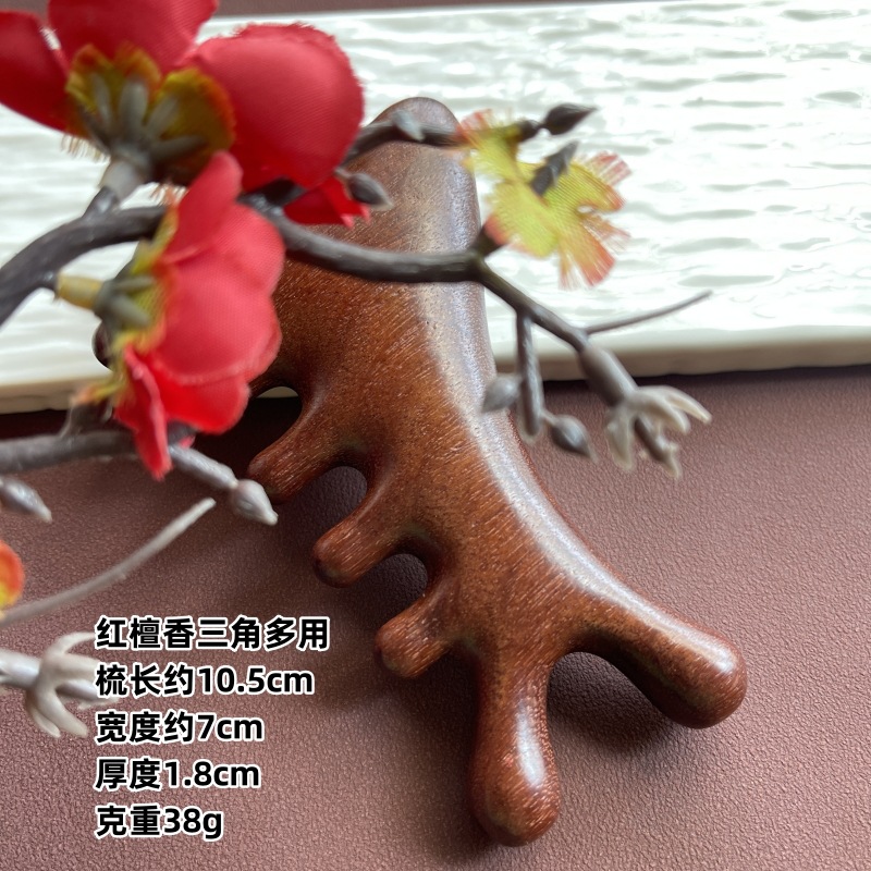 Sandalwood Massage Comb, Antler Dual-Purpose Rake, Five-Ball Comb, Seahorse Frog Meridian Massage Solid Wood Comb, Nose Scraper