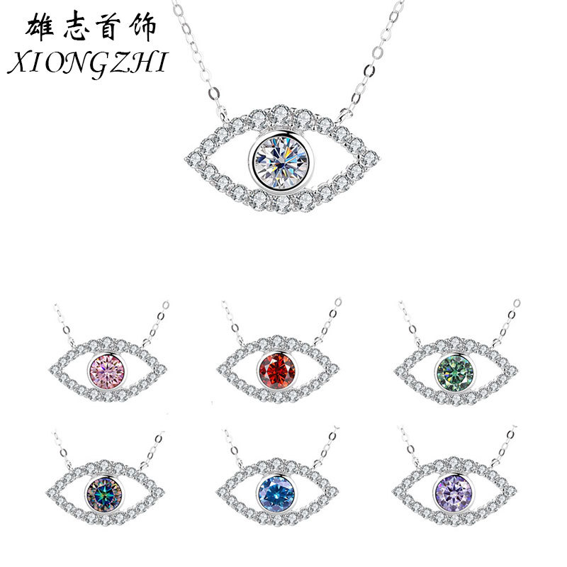 Кросс-бордерное S925 стерлинговое серебро Ожерелье с платиновым глазом дьявола из моиссанита Женское Высокое чувство Цветное Ожерелье в форме глаза
