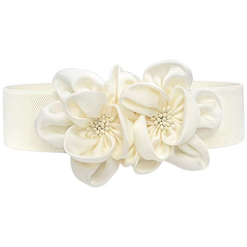 New Fashion Double Flower Decorated dress Dress Tunic Sweater Dress Skirt Belt Black All-match Youth