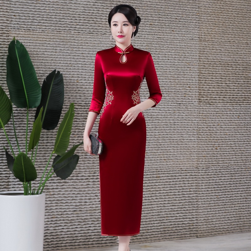 Новое платье чунцзян из уксусной кислоты для праздника, винтажное, улучшенное, длинное, вышитое свадебное тостовое платье