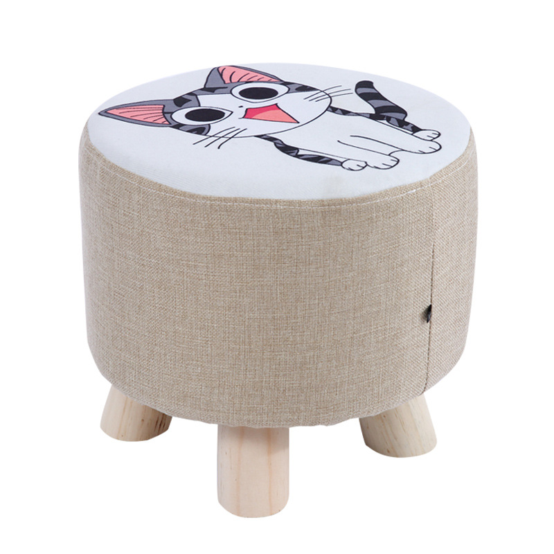 Household Small Stool Square Mushroom Stool Solid Wood Cartoon Children Low Stool Adult Small Stool Living Room Round Shoe Changing Stool