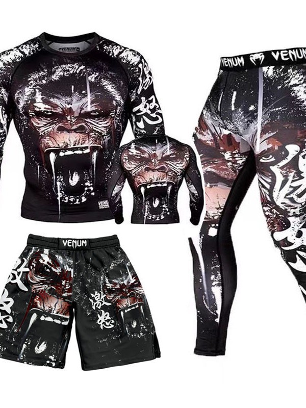 Sparring Training Suit Ufc Suit Men's Boxing Tight-Fitting Quick-Drying Clothing Muay Thai Fighting Venom 3-Piece Set Gym Fighting