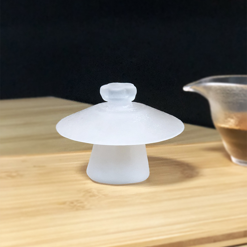 Fushan Crystal Glass Lidded Bowl Lid with the Character "Fu" on It, Handmade Solid Pot Holder, Tea Pet, Tea Set Accessories Wholesale
