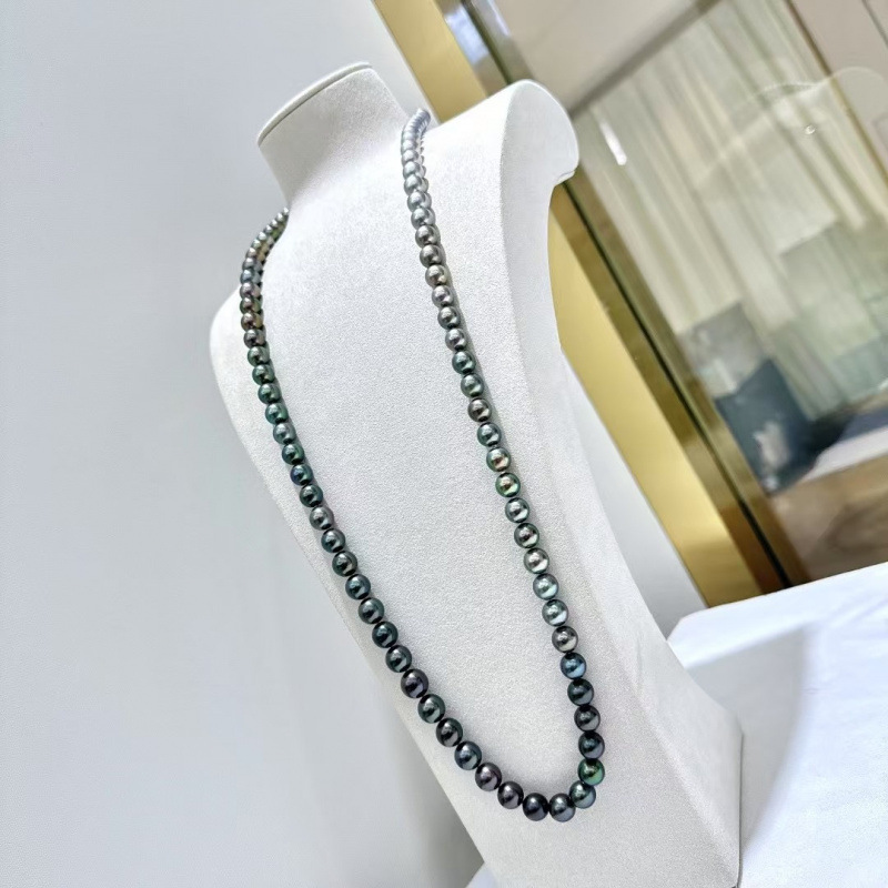 Tahitian Gradient 8.3-11.4mm Total Length 87cm Platinum Gray-Peacock Green Silky Gradient