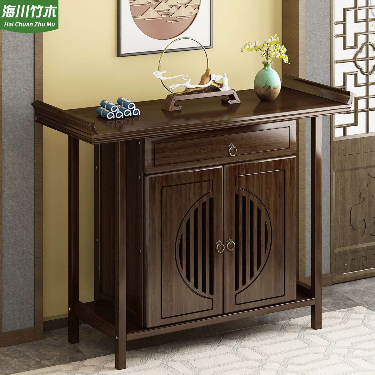 New Chinoiserie Entrance Table Light Luxury Door Floor-Standing Household Partition Cabinet Offering Table Strip Table Solid Wood Entrance Cabinet Offering Table