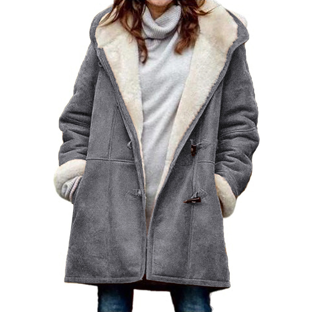 In stock 2021 Amazon wish European and American popular long-sleeved horn buckle women's fleece-lined warm jacket W139