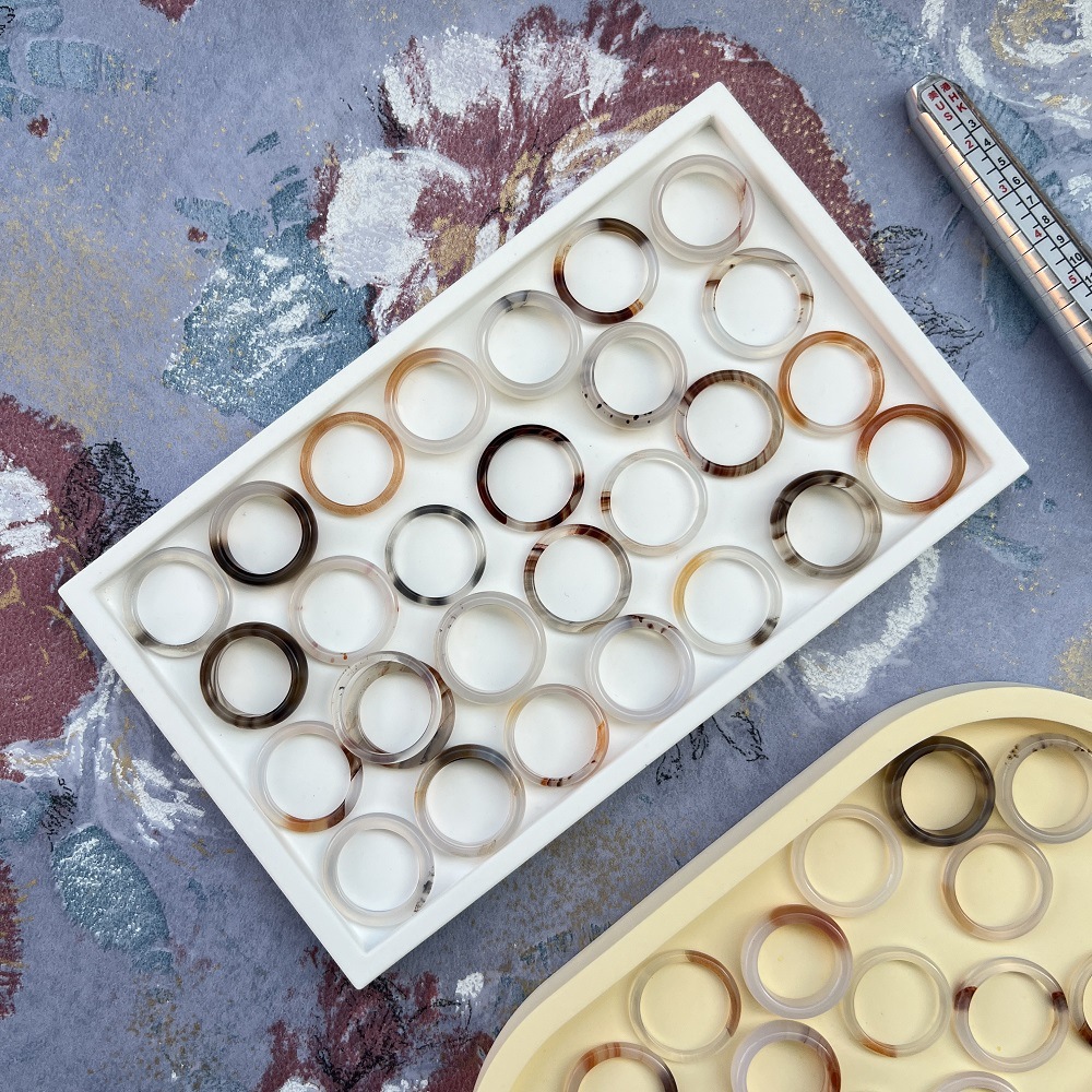 National Style Ring Natural Ice Agate Fingers Koi Tail Ring Very Thin Women's Niche Colorful Agate Ring