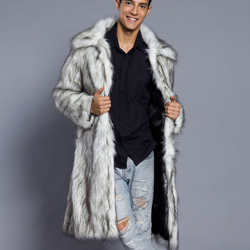 Cheng Juan T0794 Autumn and Winter New Men's Square Collar Faux Fur Long Coat Coat Men's European and American Foreign Trade Spot