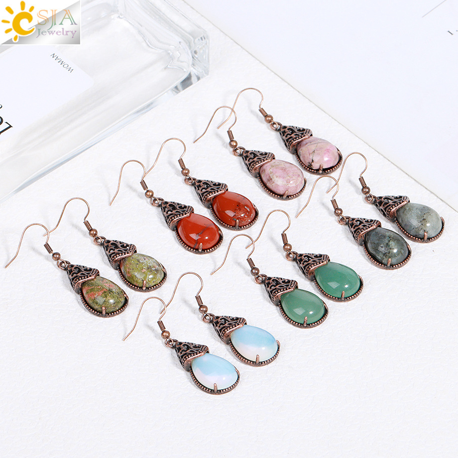 Europe and the United States foreign trade cross-border e-commerce wholesale retro red stone powder crystal natural stone drop crystal earrings earrings