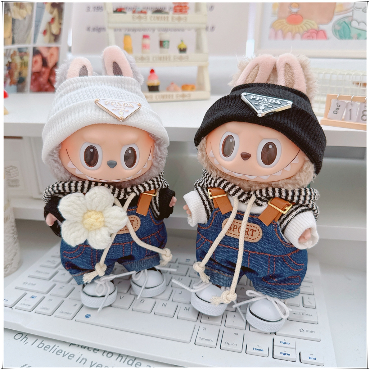 17cm labubu baby clothes dimoo vinyl baby clothes lulu pig baby three-year-old T-shirt flower suspenders