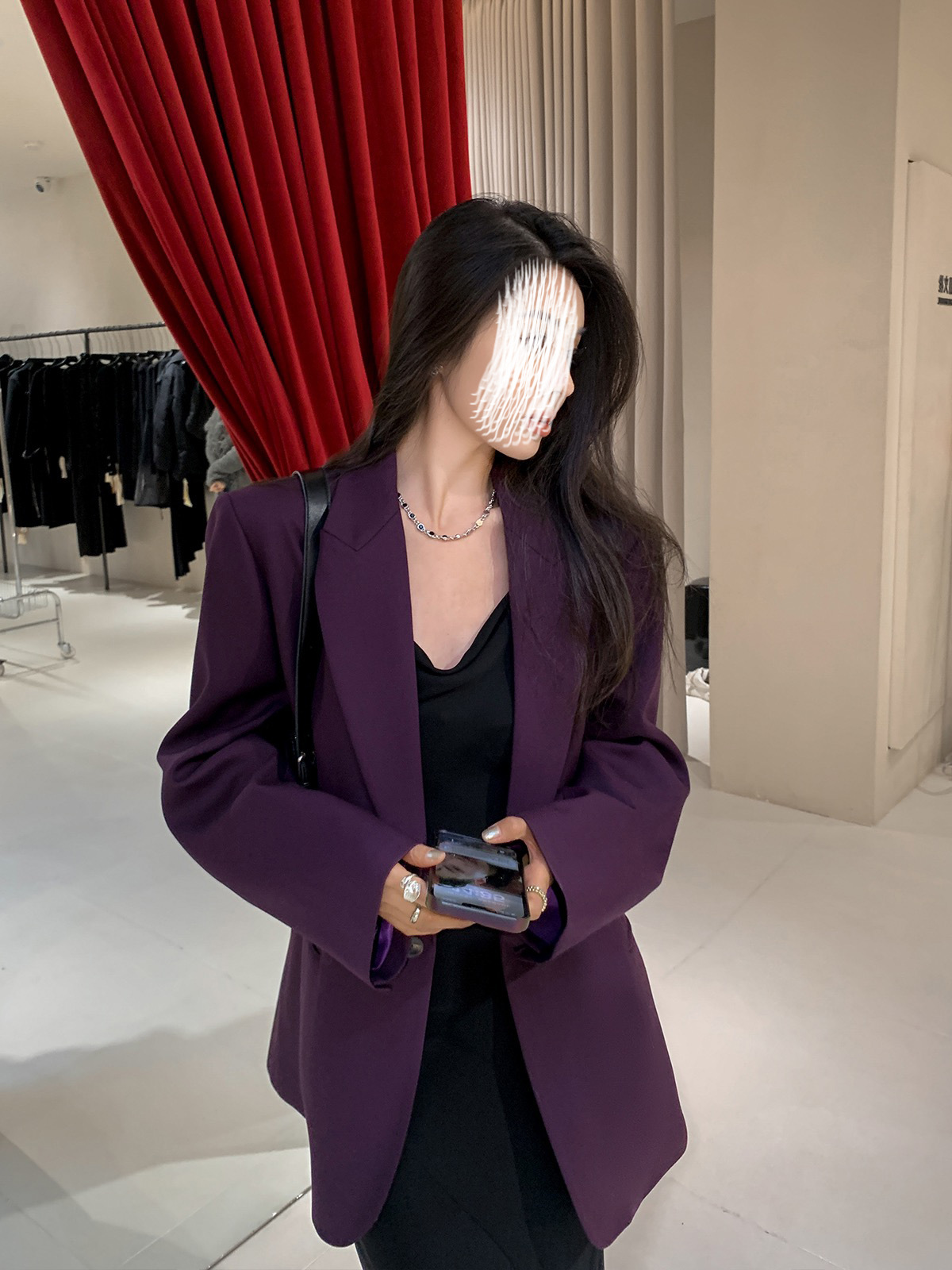 [6665 in stock] New high-end purple plus size women's suit coat chubby girl loose suit casual