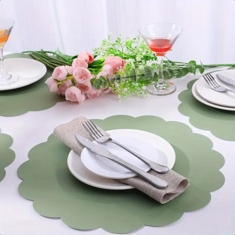 Cross-border Amazon Tail Grass Green Flower Paper Placemat Square Wave Edge Disposable Table Mat Wedding Birthday Party
