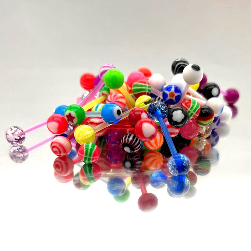 Cross-border acrylic UV Rod mixed color pattern tongue nail European and American popular body piercing jewelry color tongue decoration replacement ball