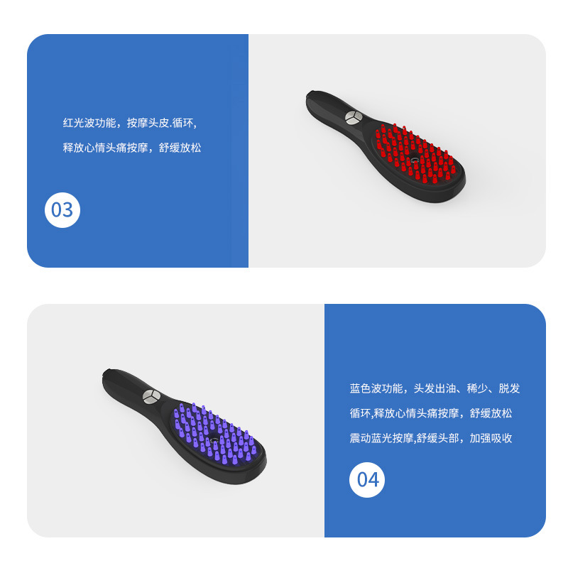 Electric Hair Health Device Nano-Mist Scalp Hair Care Massage Comb Red and Blue Light Application Device Hair Health Vibration Massage Comb