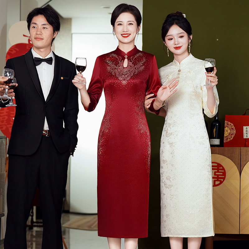 Свадебное платье для мамы весна и осень, благородное, молодое, повседневное, иностранный стиль, платье чонгсам для свекрови