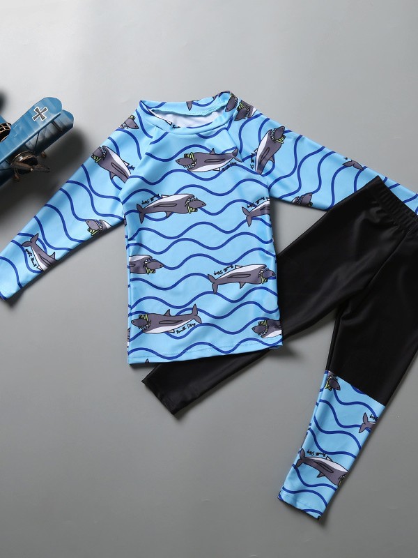 Korean Kidsren's Swimsuit Boys' Medium and Large Kidsren's Long-Sleeved Pants Split Swimsuit Sun Protection Student Large Size Wetsuit