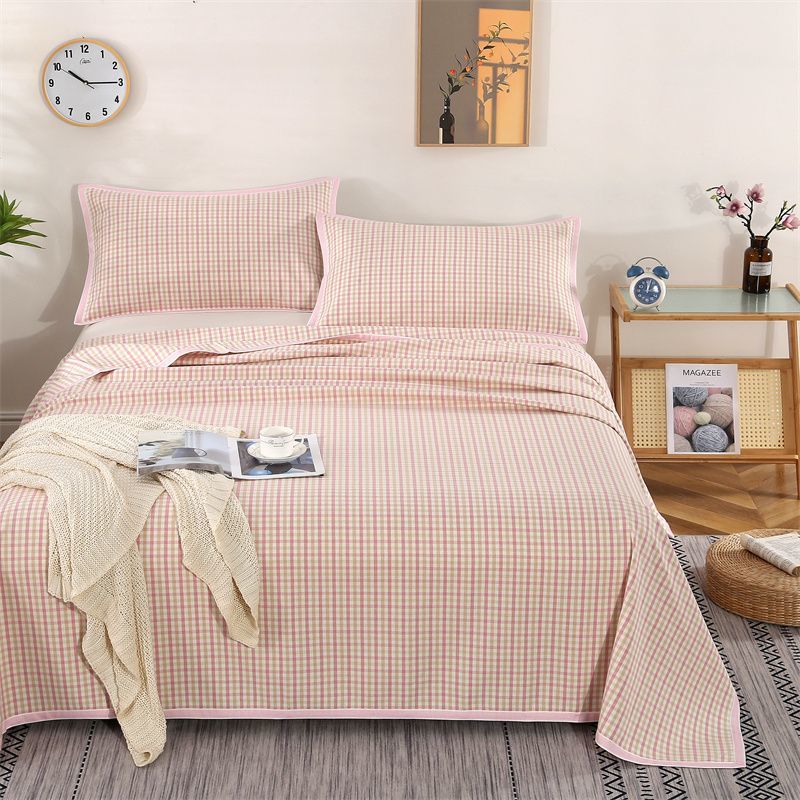 Linen Mat Three-Piece Set Pure Linen Baby Mat Bed Sheets Double Simple Grids Ice Silk 1.8m Bed Breathable and Cool