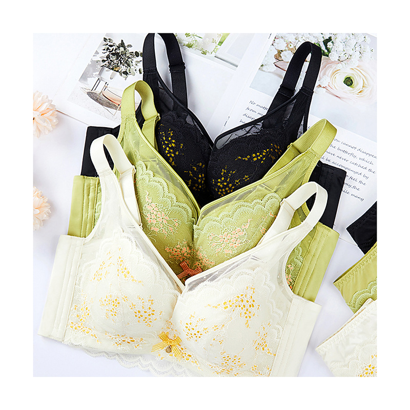 Small Floral New Lace Women's Underwear Small Chest Push-up Adjustable Bra No Rings Silk Breathable Para Breast Bra