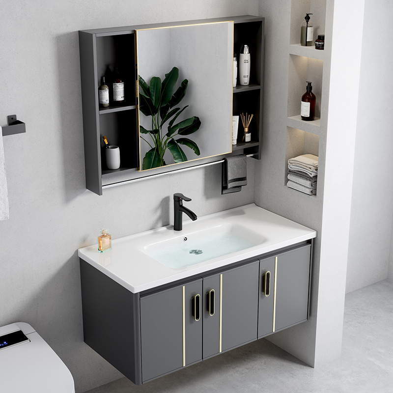 Cross-border space aluminum alloy bathroom cabinet combination rounded wash basin wash basin hotel ceramic integrated wash basin
