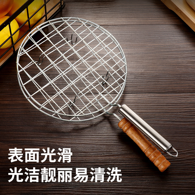 Round Stainless Steel Handle Barbecue Mesh Outdoor Camping Style Picnic Grilled Fish Barbecue Fence Bold with Handle Barbecue