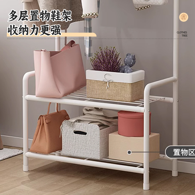 Cream Style Clothes Hanger Bedroom Floor-Standing Household Simple Coat Rack with Wheels Removable Clothes Hanger Storage Rack