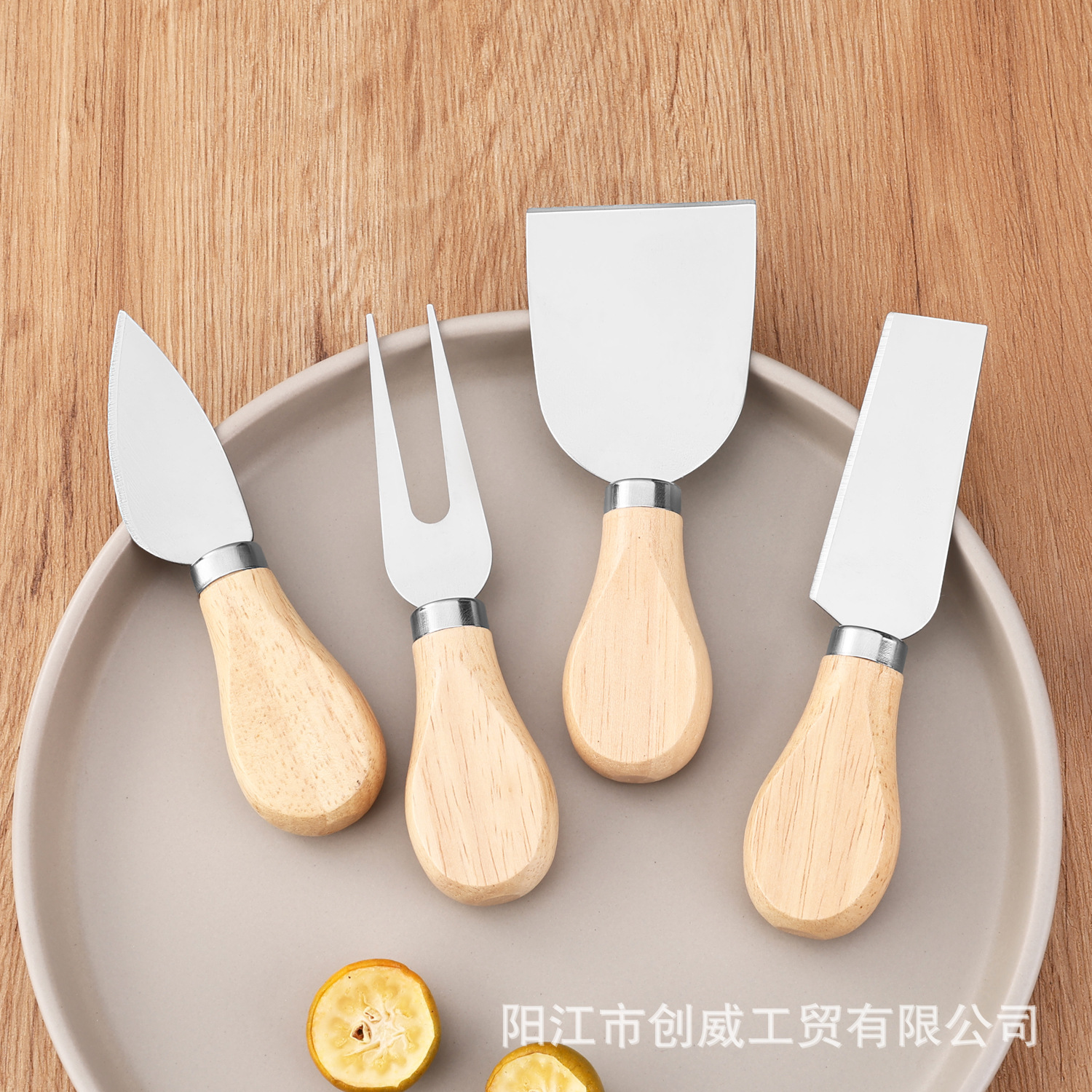 Stainless Steel Cheese Knife Four-Piece Set Acacia Wood Jam Knife Set Gift Box Kitchen Utensils Butter Spatula Multi-Function
