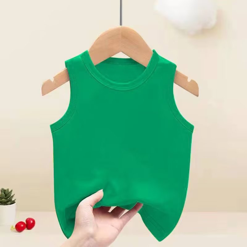 Sleeveless T-shirt top summer children's clothing for boys and girls pure white crew neck thin vest trendy brand big children