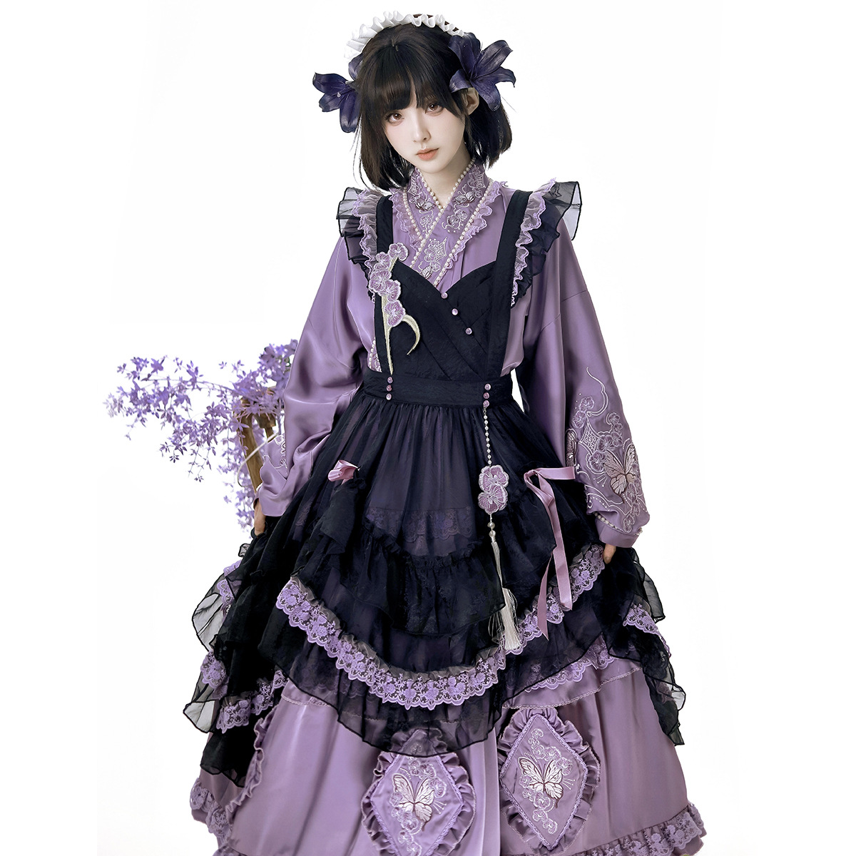 Bear Dou Sauce Original Phalaenopsis Garden Lolita Female Lolita Apron dress Daily Sweet suit 9392