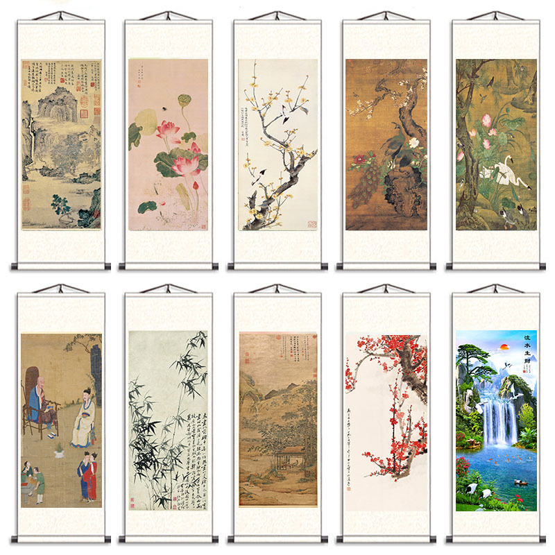 Живопись лотоса и птиц Чжан Дацяня, шелковый свиток, антикварная работа