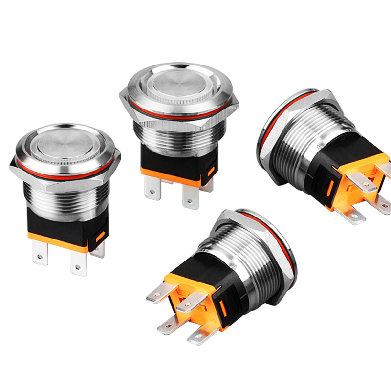 Stainless Steel Push Button Switch Power Supply M22/25Mm with Light 5V220V16A High Current Switch Self-Locking 24V