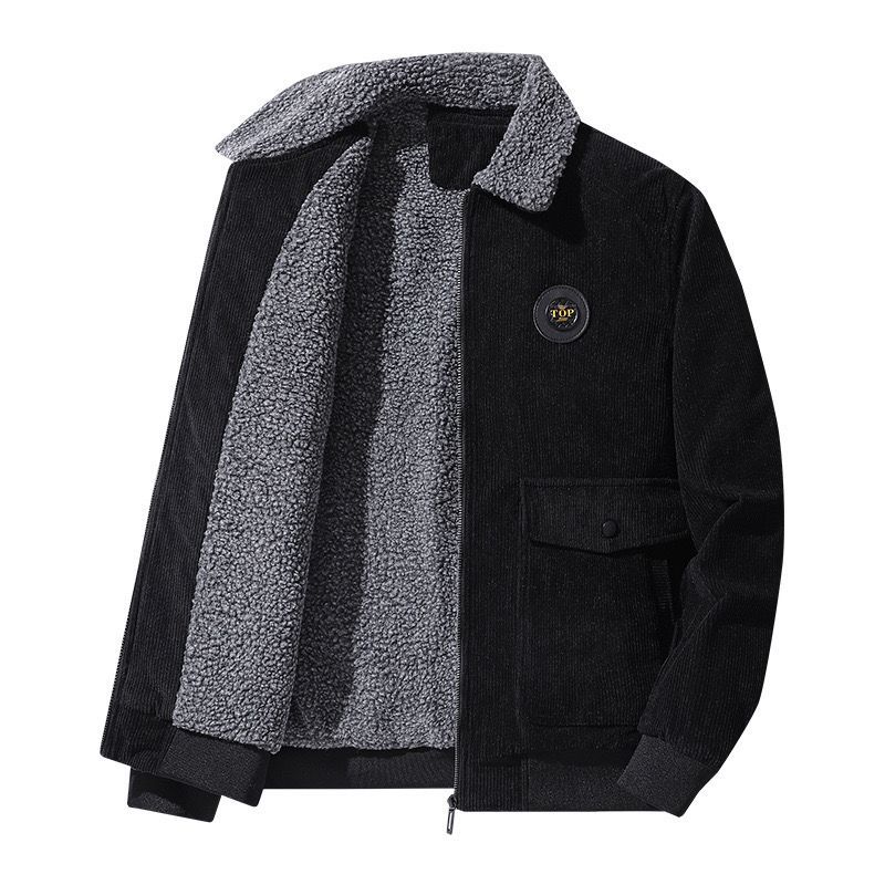 Cross-border Autumn and Winter Corduroy Cashmere Jacket Jacket Men's Loose fleece-lined Thickened Casual Lapel Men's Jacket