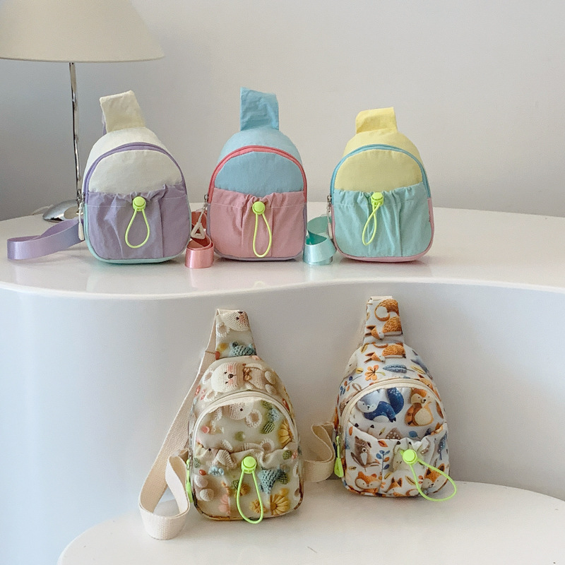 New Dopamine Contrasting Color Sweet Splicing Kindergarten Children's Bag Outing Storage Bag Fashionable and Cute Crossbody Bag