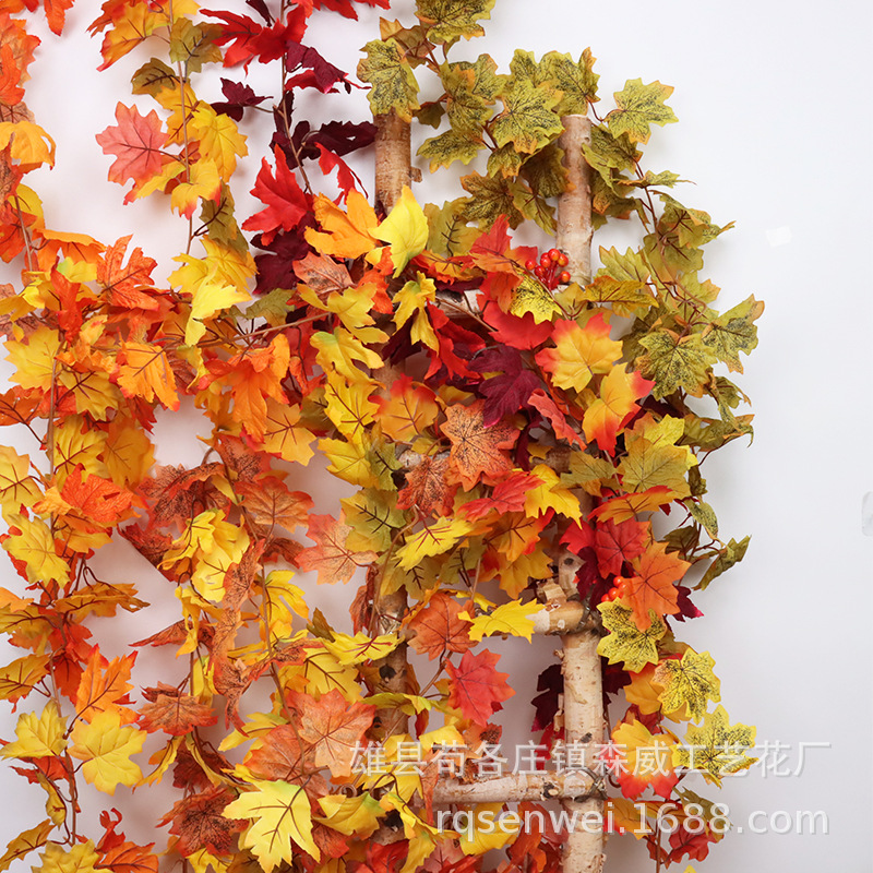 Halloween Autumn Hanging Decoration Simulation Maple Leaf Rattan Christmas Rattan Decoration Home Wall Hanging Maple Leaf Rattan