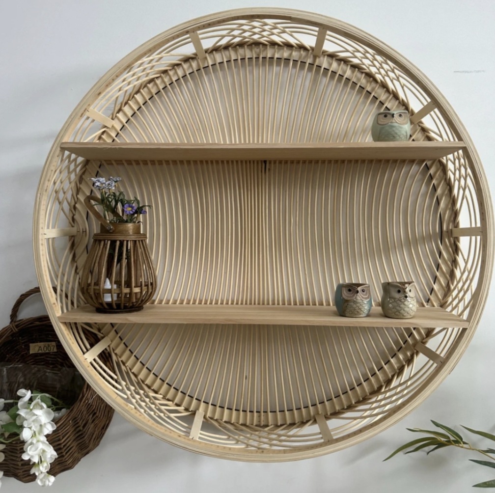 Chinese-Style Living Room Denim-Style Nordic Storage Rack with Hooks for Miscellaneous Handmade Bamboo Art