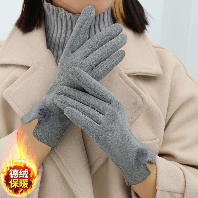 New gloves women's winter fleece-lined warm Korean cute ins velvet finger gloves ski riding driving wholesale