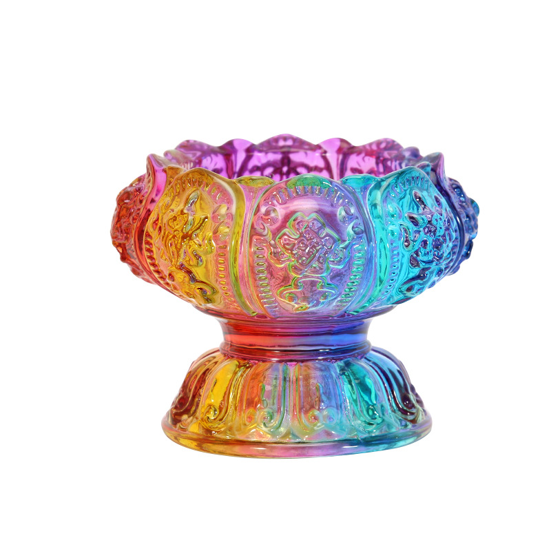 Eight Auspicious Butter Lamps for Buddha, Frosted Glossy Glass Lamp Holders, Buddha Utensils, Gifts, Citrine Lotus Lamp Holders