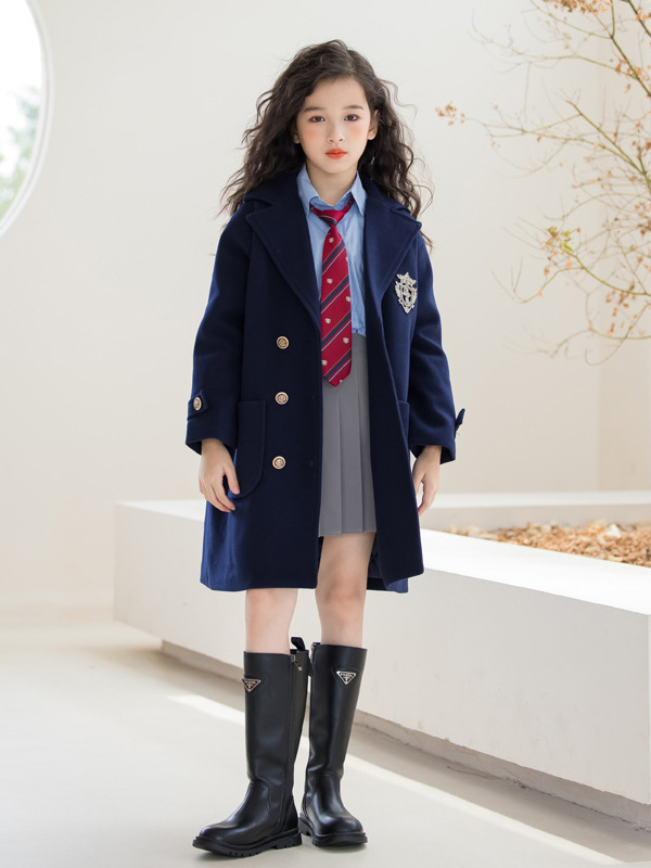 Girls' Woolen Outwear British Preppy Style 2025 Winter Thickeneded Mid-Length Big Children's Quilted Woolen Outwear to Heattech