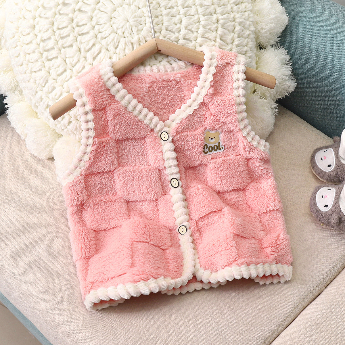 Baby fleece-lined vest spring and autumn baby warm vest boys and girls autumn and winter waistcoat children bottoming cardigan top