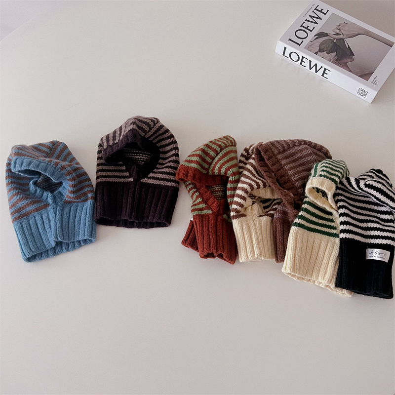 Детская вязаная шапка в полоску, осень-зима, уютная, корейский стиль