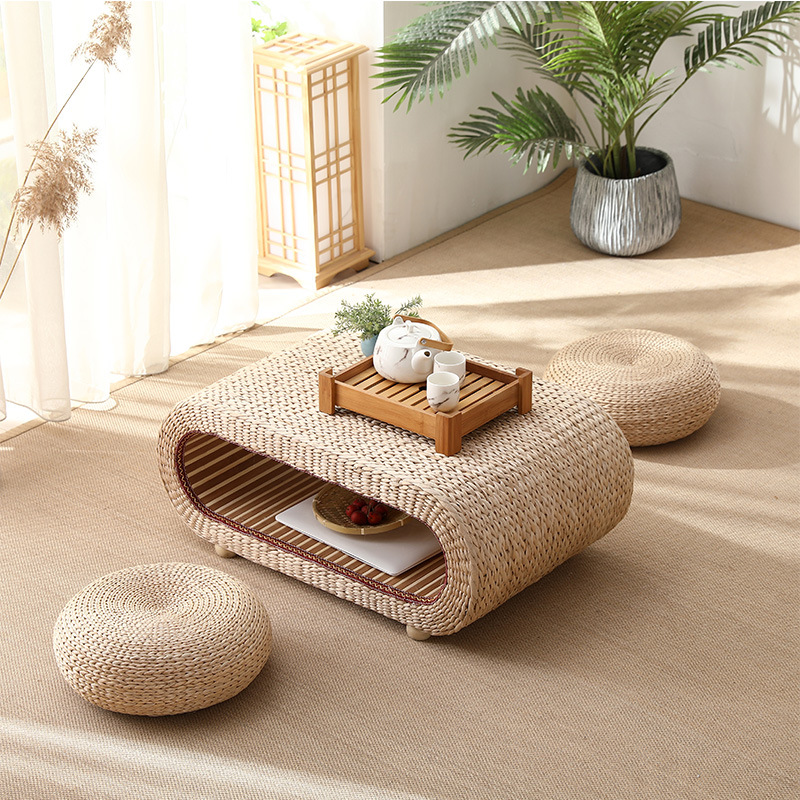 Household Kang Table Straw Tatami Coffee Table Japanese Style Bay Window Table Small Coffee Table Simple Balcony Low Table Floor Kang Table